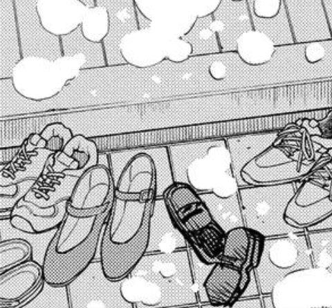 manga panel of entranceway shoes (Look Back)